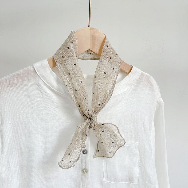 Retro Rain And Dew Striped Small Bow Tie Literary Versatile Women'S Summer Neck Protection Scarf Accessories Silk Korean Version