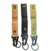 Tactical Camouflage Eagle Beak Buckle Keychain with Quick Release Carabiner and Nylon Webbing.