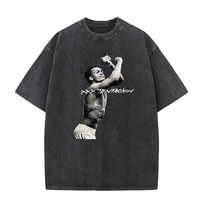 Rapper XXXTentacion Album 2026 Vintage Washed T Shirt Men's Punk Pop Music Short Sleeve T-shirts Hip Hop Gothic Clothing T-shirt