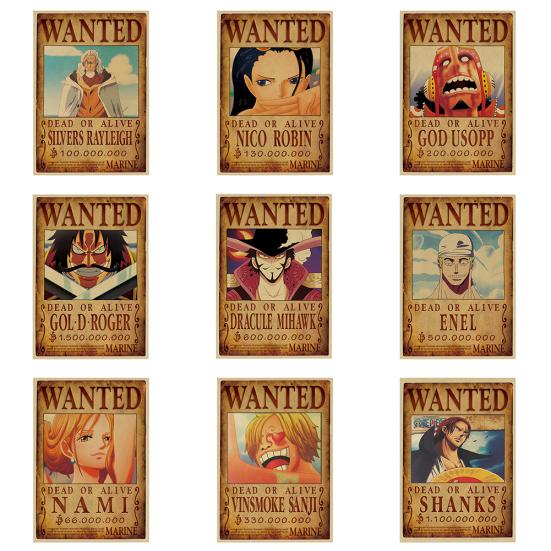 One Piece Affisch med Efterlyst-motiv Vintage Kraftpapper Tapet Dekorativ Målning Gåva