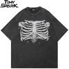 Hip Hop Wyblakły Czarny T-shirt Streetwear Szkielet Graficzny T-shirt Bawełna Hipster Męski T-shirt Unisex Topy Koszulki Nadruk z Tyłu