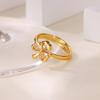 Vintage Heart Clover Open Rings For Women Trend Gold Color Stainless Steel Ring Wedding Couple Fashion Jewelry Bague
