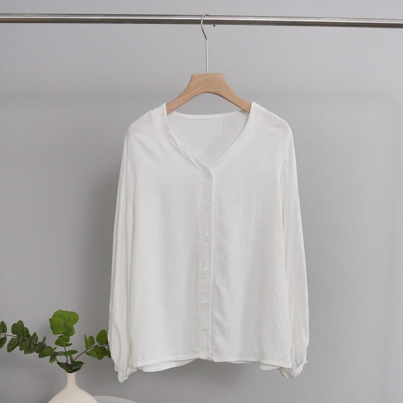 

Жаккардовая рубашка, V-образный вырез, воротник-стойка, легкая и тонкая куртка для женщины XL белый