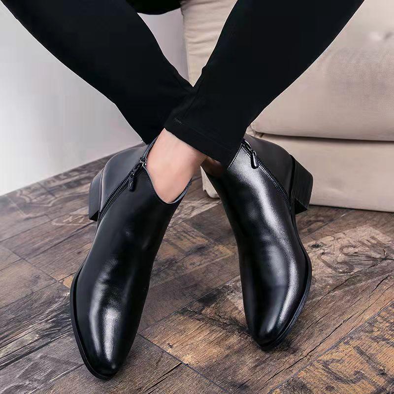 Brand Men's Boots Fashion Pointed Business Dress Boot British High Top Leather Boot Classic Black Men's Ankle Boots Botas Hombre