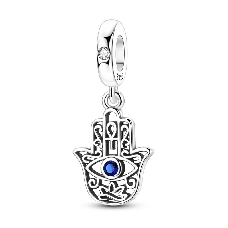 

Original 925 Silver Charm Bead Blue Eye the Hand of Fatima Pendant Fit Original Bracelet Necklace For Women DIY Gift