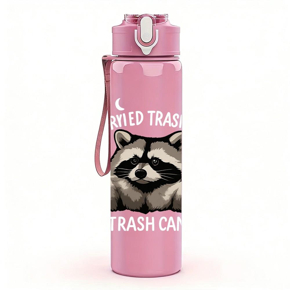 1PC Raccoon Face Cartoon 750ml Color Plastic Sports Water Bottle Leakproof Flip Straw Lid Suitable for Sports Office Home Use