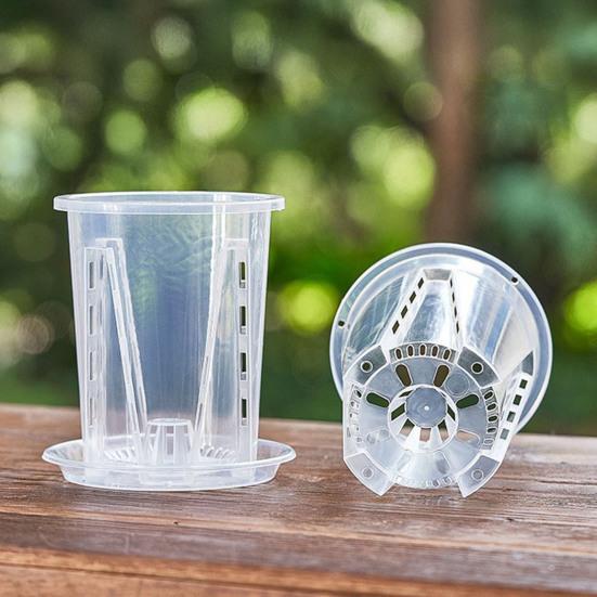 Clear Orchid Pot Breathable Flower Pot with Saucer Plant Pot with Side Ventilation Holes Drainage for Phalaenopsis Healthy Growth