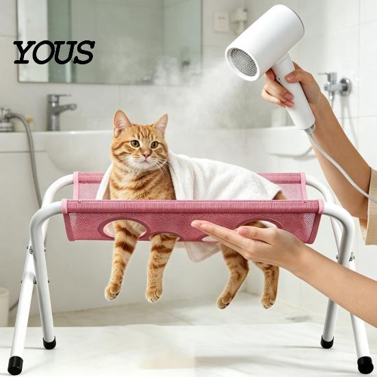 Cat Nail Trimming Holder Pet Grooming Hammock with Stand, Folding Table, Mesh Dog Washing Station for Cats Dogs Portable Bathing