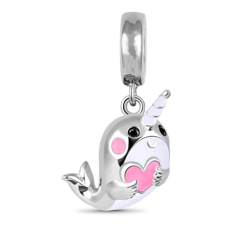 925 Silver-Plated Charms Jewelry Gift Sparkling Pink Air Balloon&Cherry Blossom Dangle Bead Fit Original Silver Bracelet