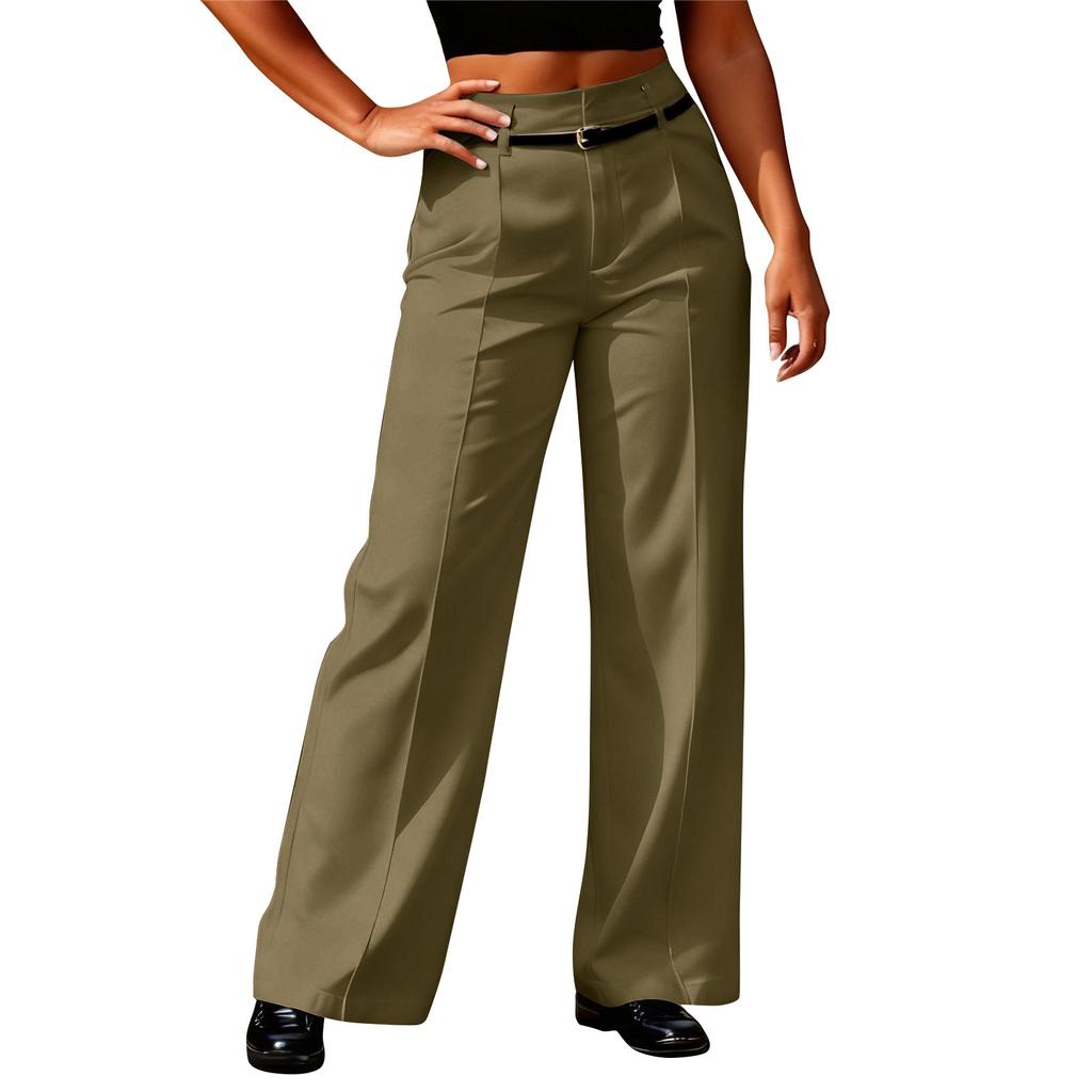 Women's Wide-leg Trousers, High-waisted Straight-leg Business  Trousers, Long Trousers With Belt