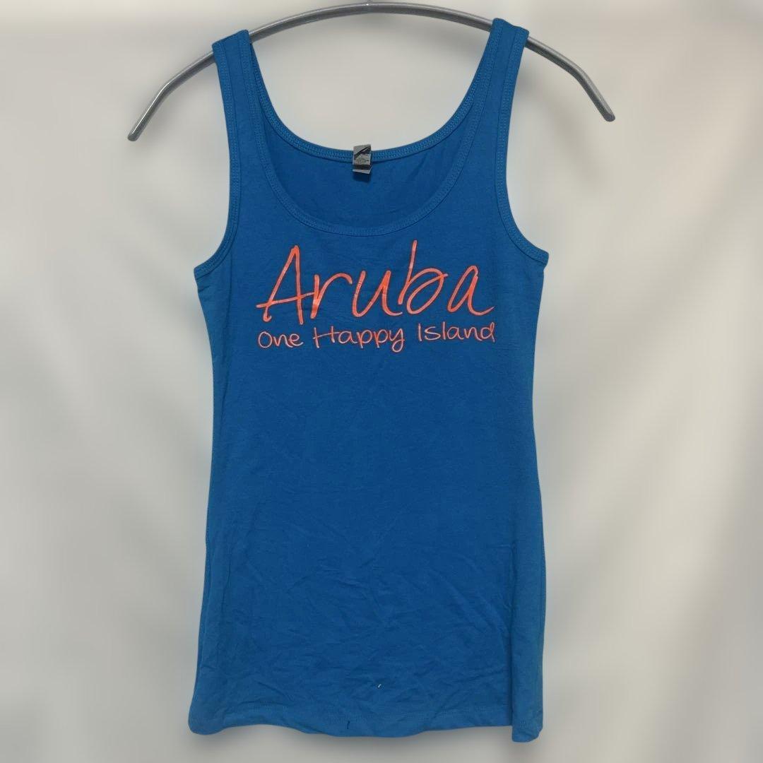 Used Next Level Tank Top U Neck Sleeveless Print S Blue Cotton