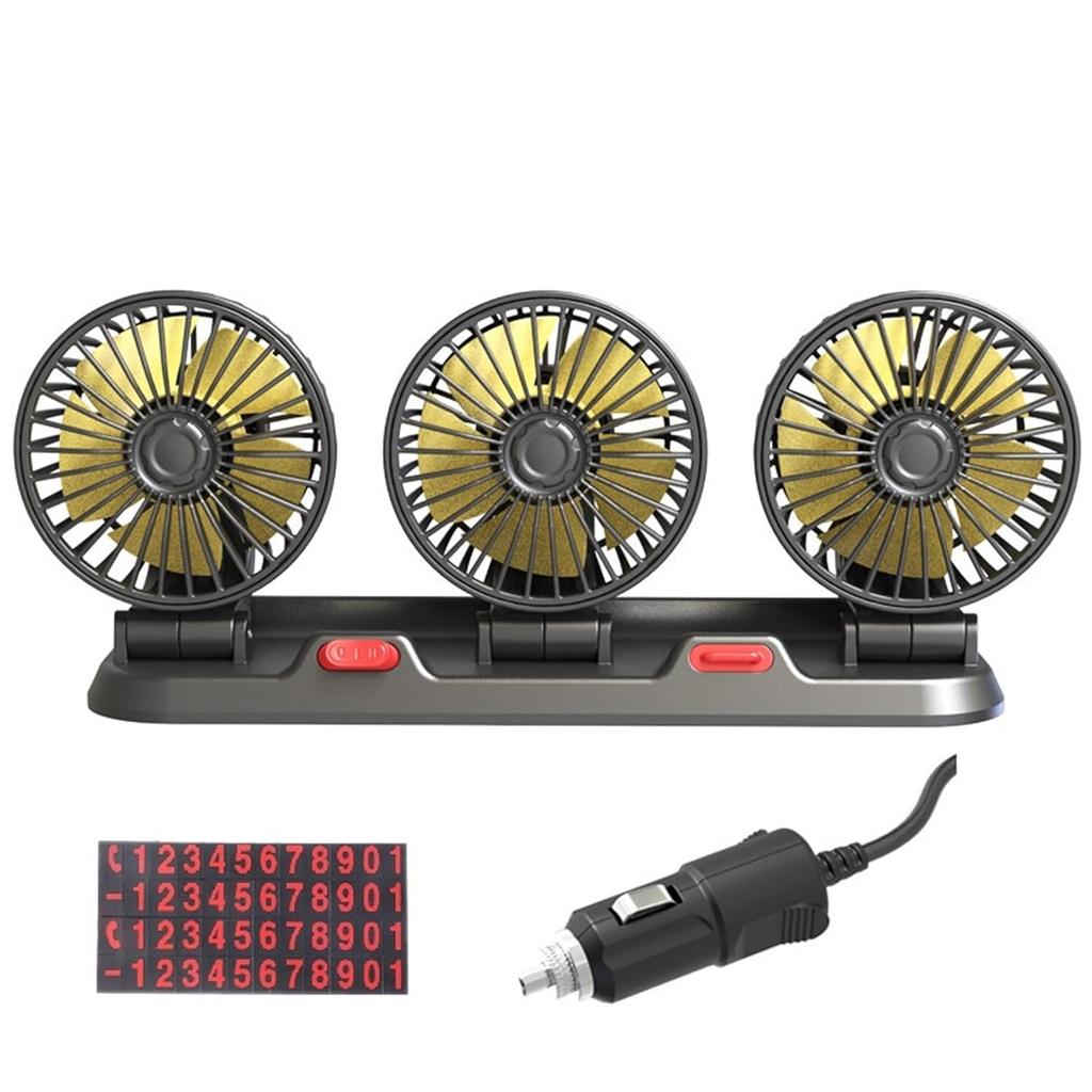 12v Air Conditioner Car Fan Adjustable Three Head Fan for Car, Portable Vehicle Cooling Fan, 2 Speeds Car Essentials Car Cooler Fan for SUV, RV,