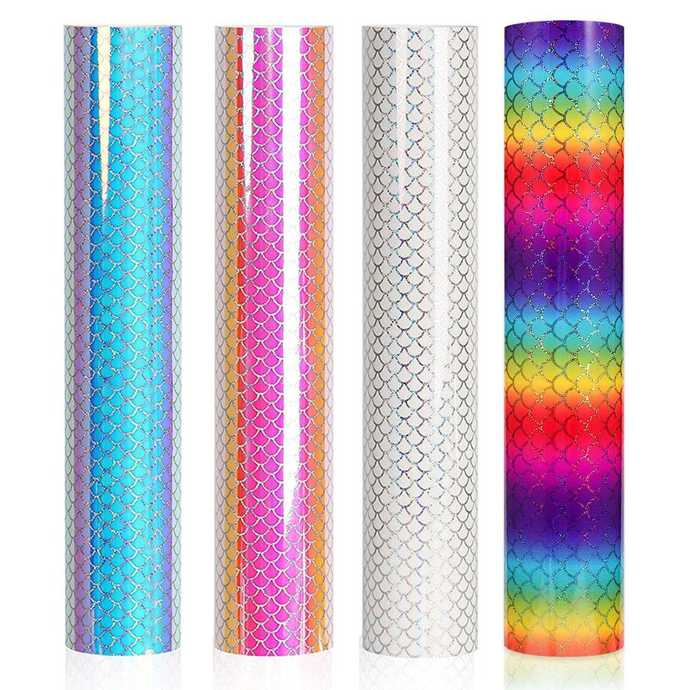 

12x10 Inch 4 Sheets Holographic Opal Chrome Permanent Adhesive Craft Vinyl Works with Cameo and cut for Craft Cups Decoration 30cm x 25cm