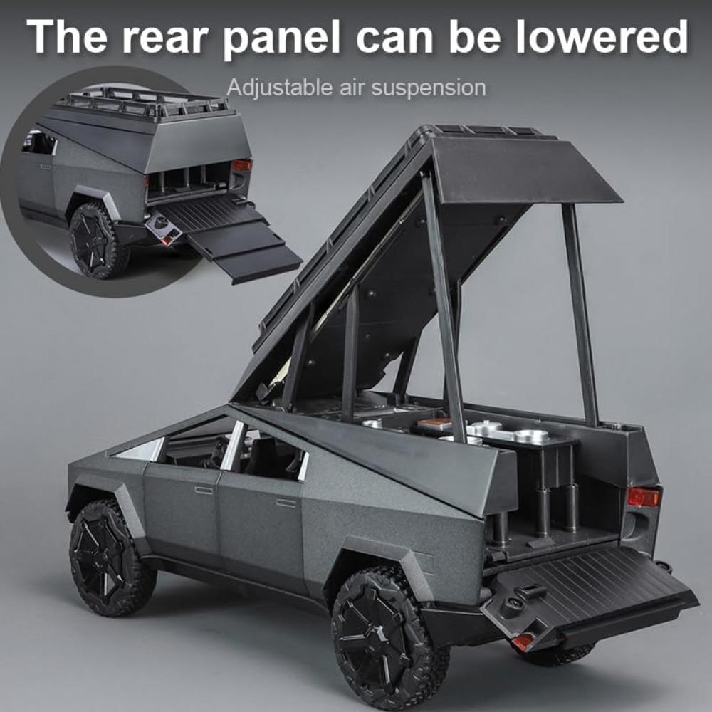 1/32 Tesla Pickup Trailer RV Model Kit, aliaj de vehicule off-road, model de mașină de jucărie din metal turnat sub presiune, simulare de model de camion cu lumină sonoră, cu RV