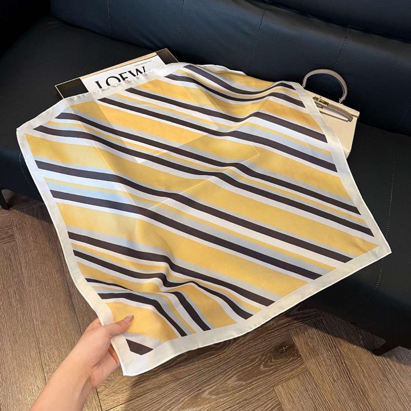 Fashion Black and White Printing Temperament Square Scarf Imitation Silk Korean Version Decorative Scarf Scarf Professional Decorative Shawl Silk Scar