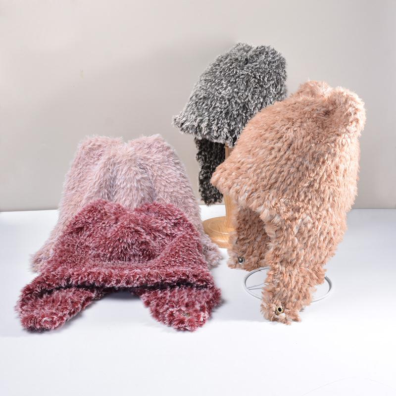 

Зимняя плюшевая теплая шапка с ушками, женская пуловерная шапка с медвежьими ушками, вязаная шерстяная шапка серый