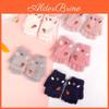 Winter Kids Gloves Warm Cute Faux Fur Knit Boy Girl Children Glove Cartoon Half Finger Flip Cover Outdoor Mittens 37y