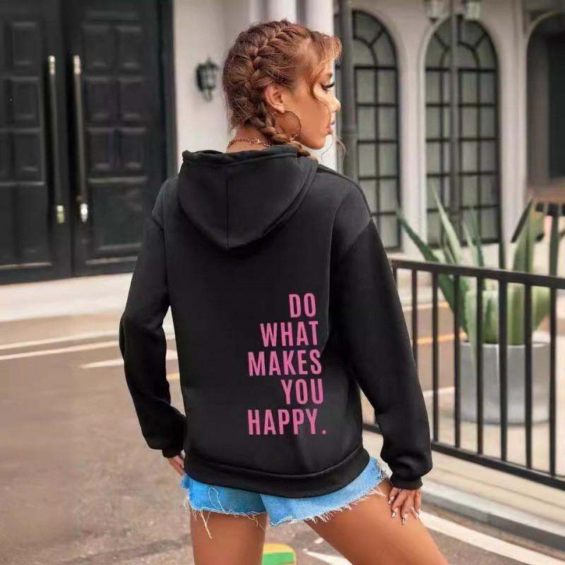 Womens Hooded Sweatshirt Streetwear Loose Fit Long Sleeve Printed Pullover Casual Top