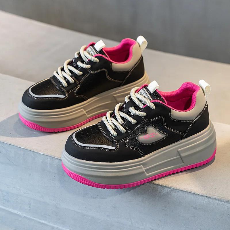 

Модные 6,5 см натуральная кожа массивные кроссовки на плоской подошве ботильоны новые весна осень женские вулканизированные удобные весенние ботильоны смешанных цветов обувь 39 чёрный