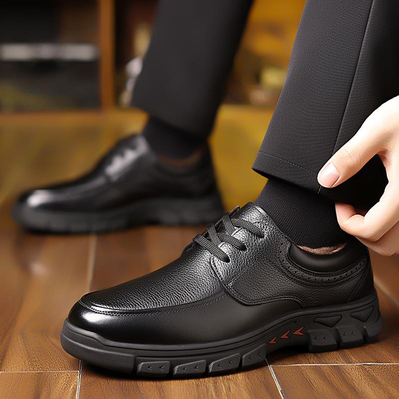 Zimą, dla starszych, niskie, aksamitne, ciepłe, męskie buty na sznurówki, codzienne, skórzane buty dla ojca