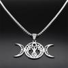 Triple Moon Goddess Luna Necklace Stainless Steel Silver Amulet Hecate Chain Jewelry for Women Men N9736S02