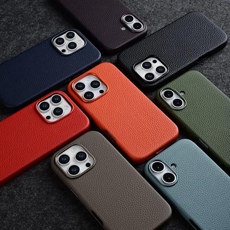 Melkco Ring Magnetic Charging Leather Case for iPhone 16 Pro Max 16 Plus Metal Camera Len Genuine Cowhide Full Protection Cover
