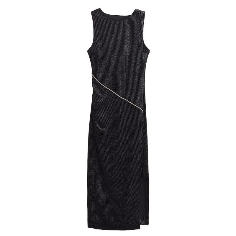European American Women s Clothing Fashionable Slim Sleeveless Velvet Long Dress S