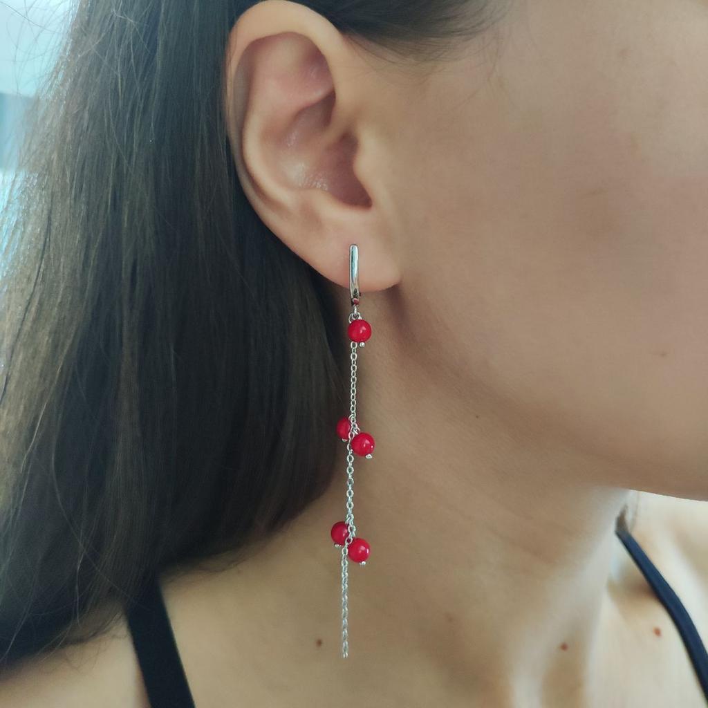 Silver Earrings with Coral (2147121)
