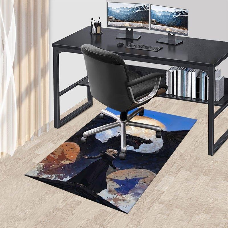 1pc Fire and Blood Office Carpet Chair Mats, Home Decor Mat | Fantasy Theme Mat | Durable Mat, Dragon DecorB13