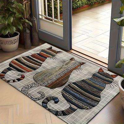 Niedliche Katzen Silhouette Gedruckte Rutschfeste Fußmatte Außenmatte Mehrfarbiges Katzendesign für Eingangsbereich Terrasse Küche Badezimmer Heimdekor