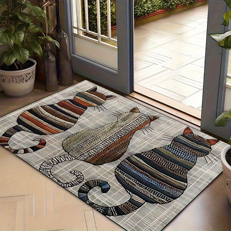 Cute Cats Silhouette Printed Non-Slip Doormat Outdoor Mat Multi-Color Cat Design for Entryway Patio Kitchen Bathroom Home Decor