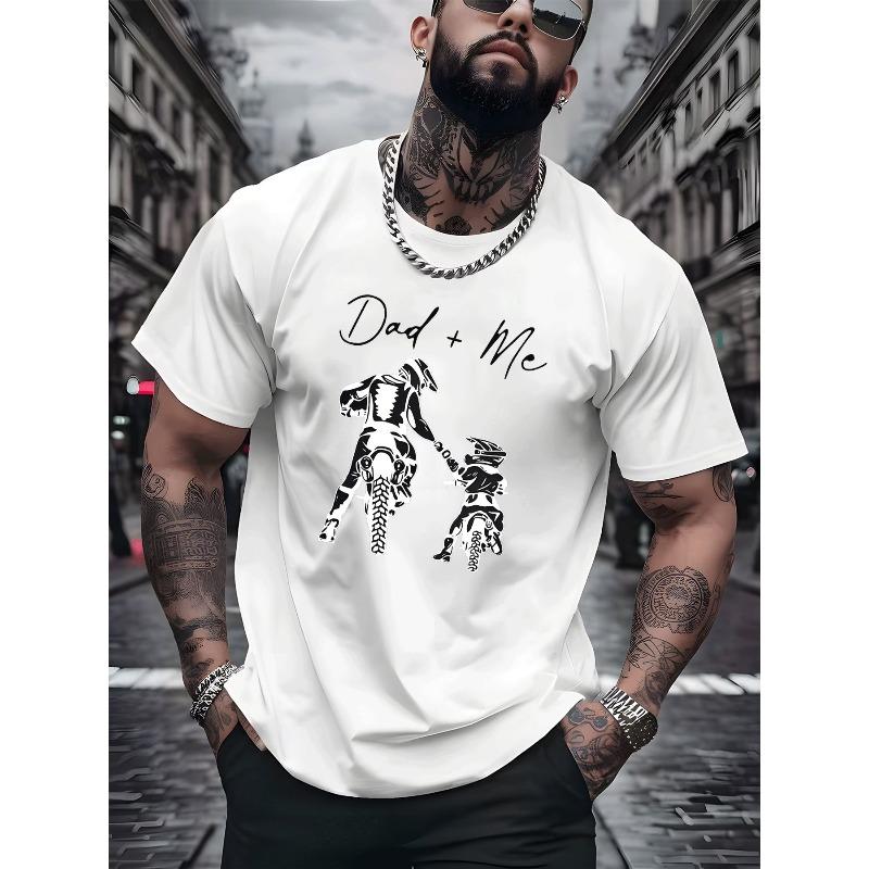 

European sizes Men Casual Crew Neck T Shirt Dad Me Horse Riding Graphic Print Mens Fashion Street Style Adult Male Casual Wear 4XL білий