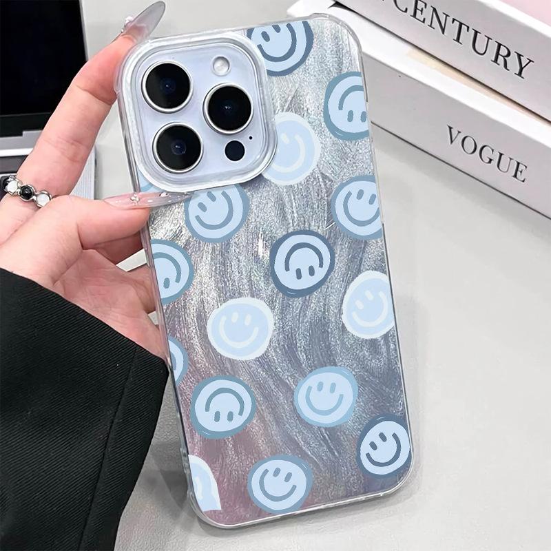 Blue Smiley Phone Case New Apple 17 Feather Protective Case Iphone15/16plus Niche Non-collision Model