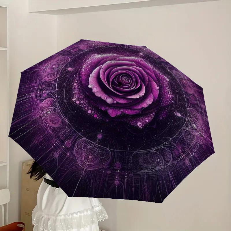 1pc Purple Rose Mandala Artwork Umbrella with Plastic Handle,Suitable for All Seasons Home Travel Outdoor UmbrellaDD1705