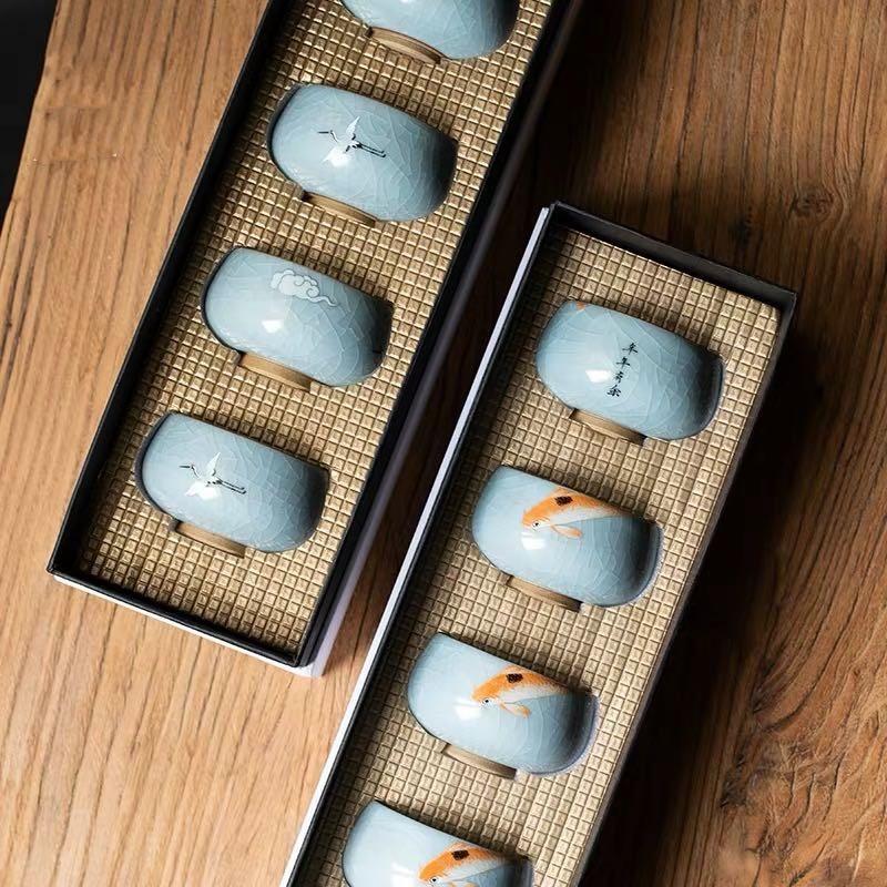 Ru Kiln Teacup Ceramic Ru-Porcelain Gracked Glaze Master Cup Individual Cup Single Cup Tea Bowl Kung Fu Tea Cup Gift Set Teacups