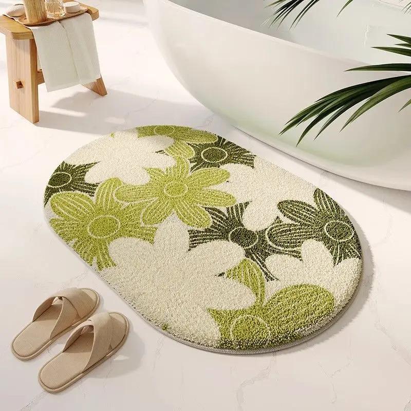 VIKAMA Fresh Flower Synthetic Cashmere Carpet Soft Absorbent Bathroom Floor Mat Shower Entrance Door Mat Bedroom Decor