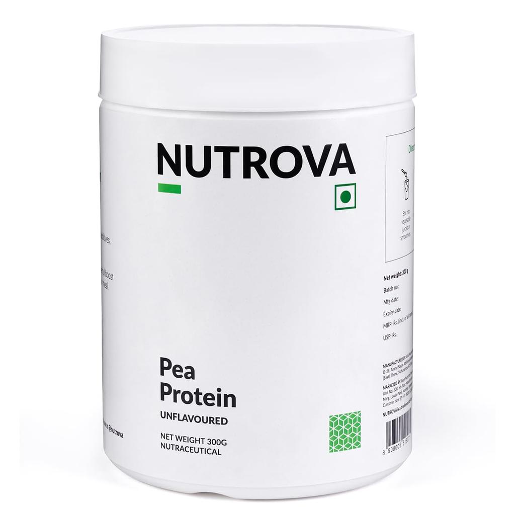 NUTROVA Pea Protein Powder, Vegan Protein Isolate - No Added Sugar, Artificial Sweeteners or Flavours, Vegan & Gluten-free - Easy To Mix (300gm) 80