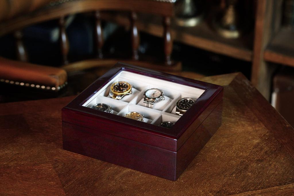 IGIMI Watch Holds 6 Wooden with Brown Wood Grain Labor Appreciation Box, Watches, Window, Pattern, Senari,