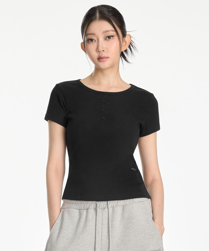 1993STUDIO W Basic Henley Neck T-Shirt (3 Colors)
