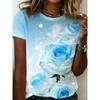 Damen Sommer Blumenprint Groß Locker Lässig T-Shirt Modisch Bequem Weich Atmungsaktiv Minimalistisch Täglich Kurzärmliges T-Shirt