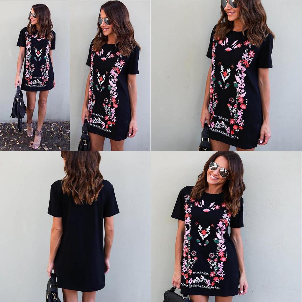 Summer Fashion Women Printed Shortsleeve Long Tshirt With Casual Round Neck For Comfortable Wear