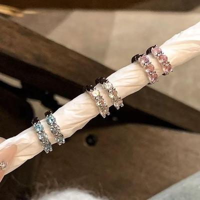 Double Ear Piercing Hoop Earrings with Colored Zircon – Exquisite, Flashy, Niche Design