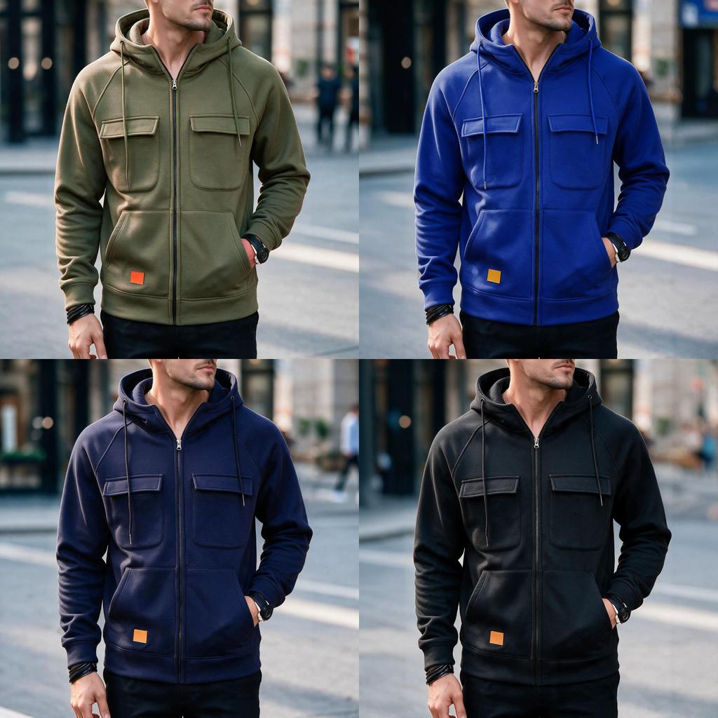 American Style Hoodie With Zipper Pockets For Casual Men Spring Autumn Wear
