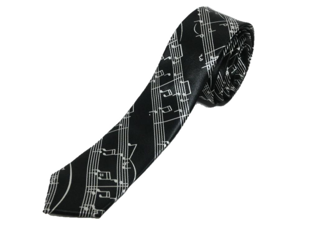 Casual Music Tie for Men: Stylish Musical Note, Border, and Dot Pattern (Black)