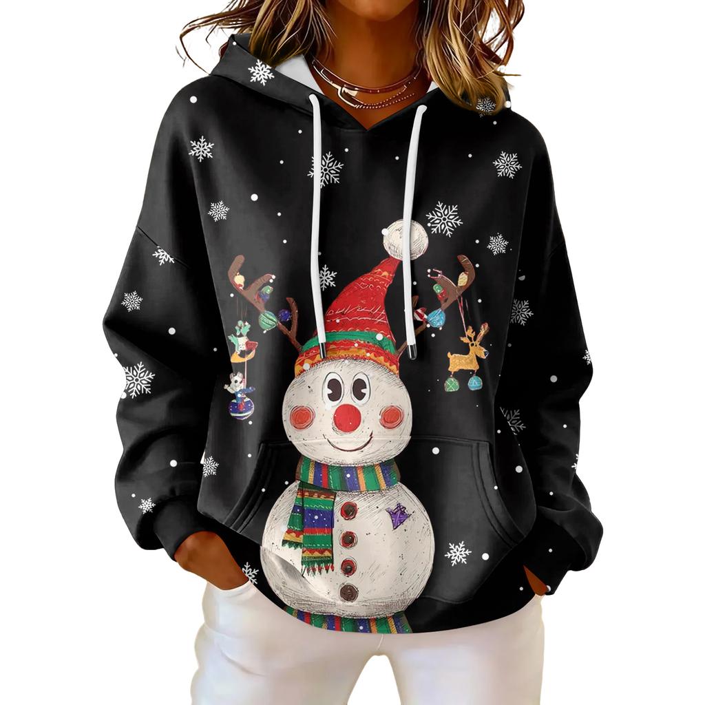 Women's Loose Comfortable Casual Fashion V-Neck Christmas Print Long Sleeve Hoodie