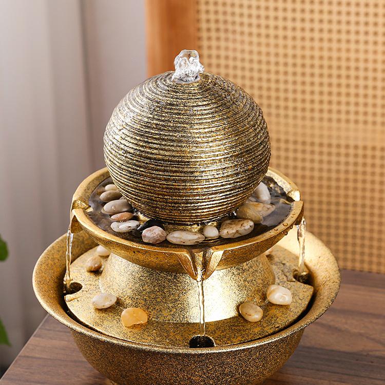 Glücklicher Feng Shui Reichtumsrad-Brunnen – Moderner minimalistischer Tischbrunnen, perfekt für Einweihungs- oder Geburtstagsgeschenke.