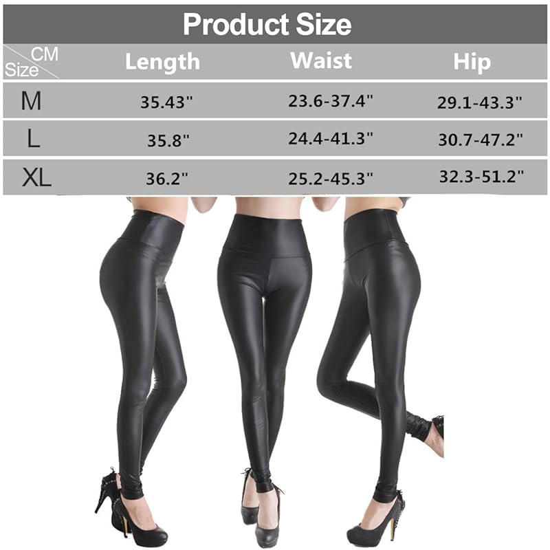 [Getrays] High Waist Leggings for Women, Sexy Wet Look Black Faux Leather Leggings, Stretchy Butt Push Up Pants, Shiny Slim Fit Pants for Dancewear