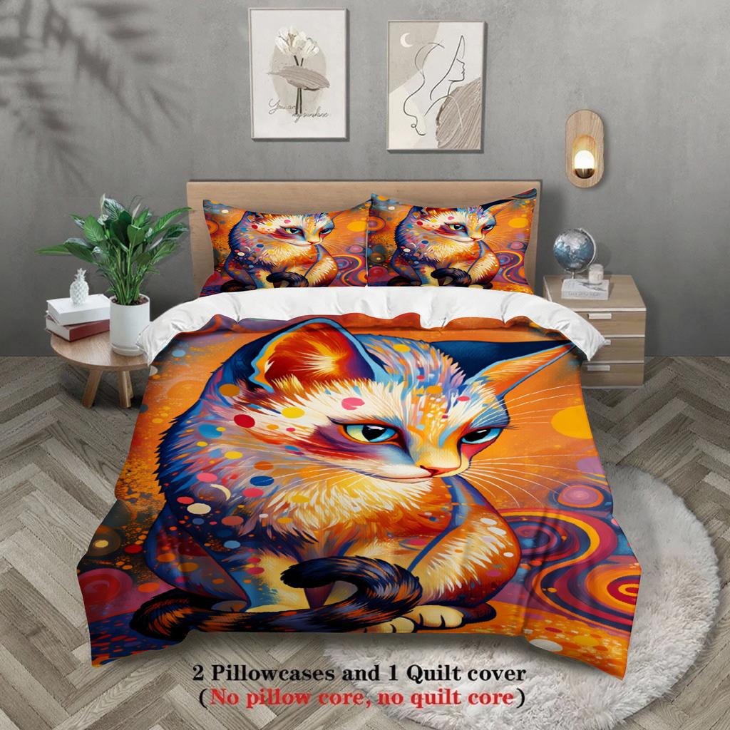 Abstract Art Cat Duvet Cover Set (No Filling) Soft Bedding Set Single Twin Full Size For Kids Adult Bedroom Decor Birthday Gift