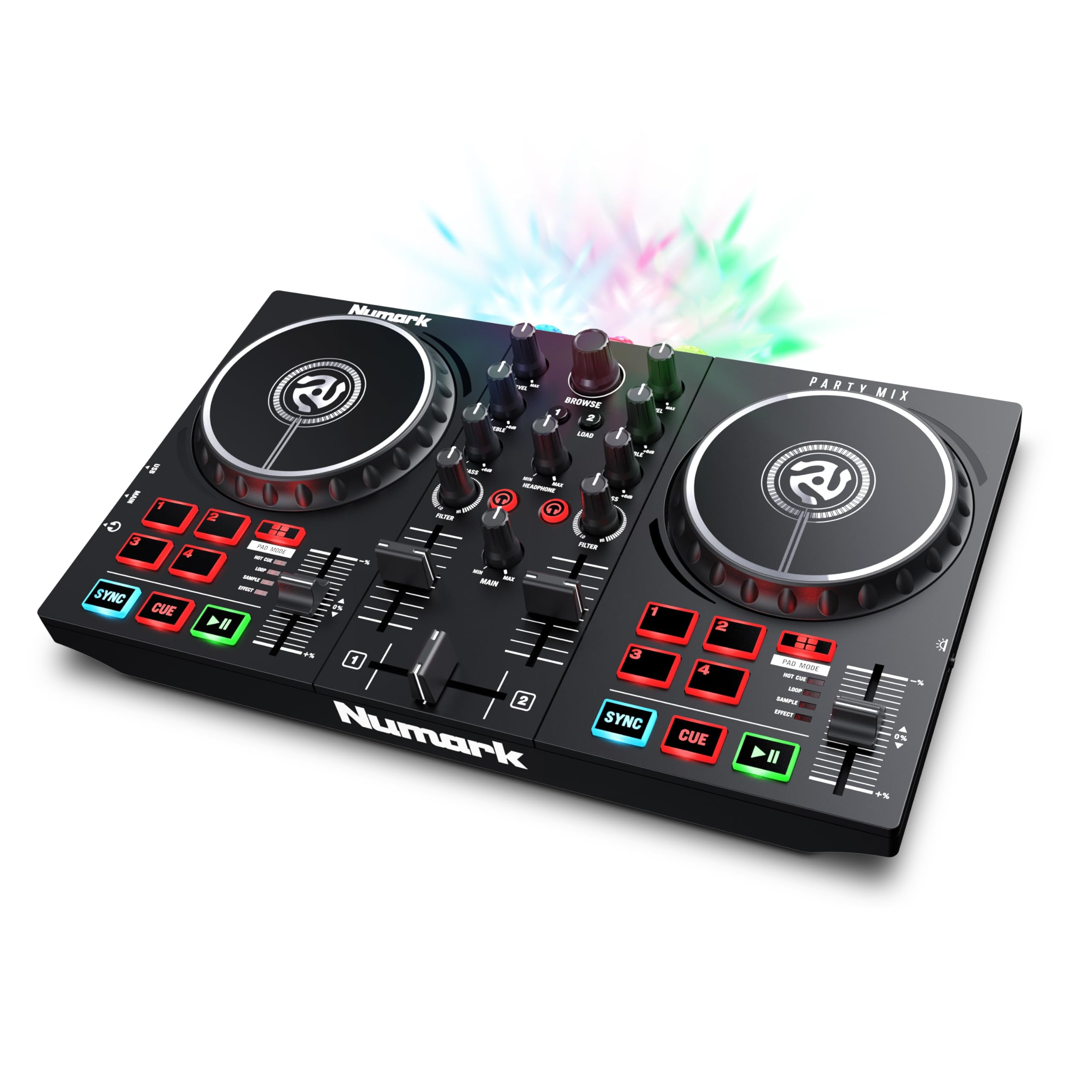 

DJ-контролер Numark для початківців DJ-обладнання Serato DJ Lite В комплекті Потокове світлодіодне світло Аудіоінтерфейс Портативний DJ-мікшер Numark Party Mix II