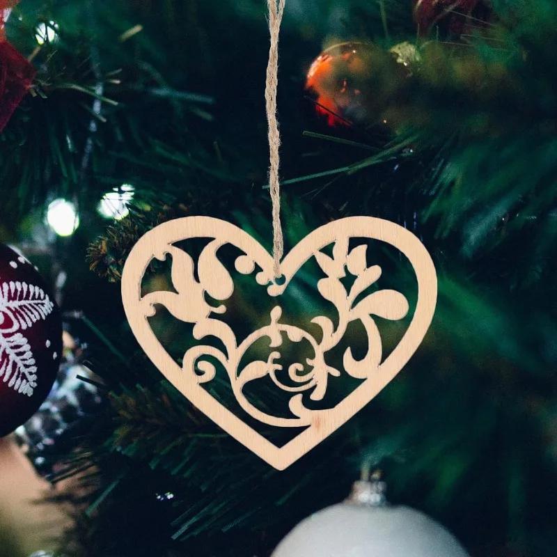 10/20/50/100pcs Wooden Slices Christmas Wood Pieces Wood Heart Embellishments Pendant Crafts Ornament DIY Crafts Accessories